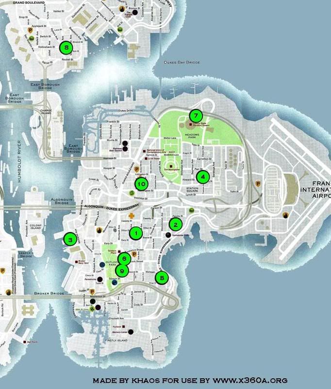 gta 4 map safehouse. the location on the map,