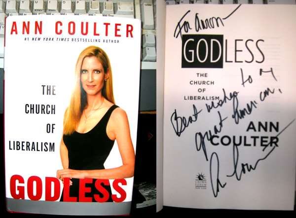 Aaron's Ann Coulter autograph of Godless