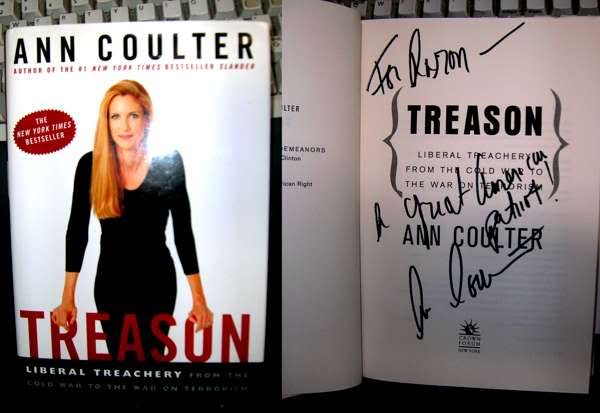 Aaron's Ann Coulter autograph of Treason