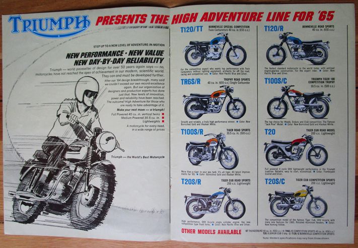 1965 Triumph Motorcycle Brochure Catalog Book T120 Tt Tr6sc Tr6 T100