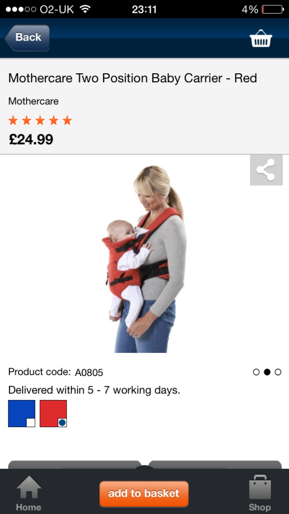 mothercare 2 position carrier