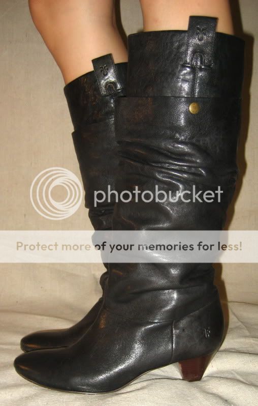 Authentic With Box Frye Jenny Double black leather slouchy knee boots 