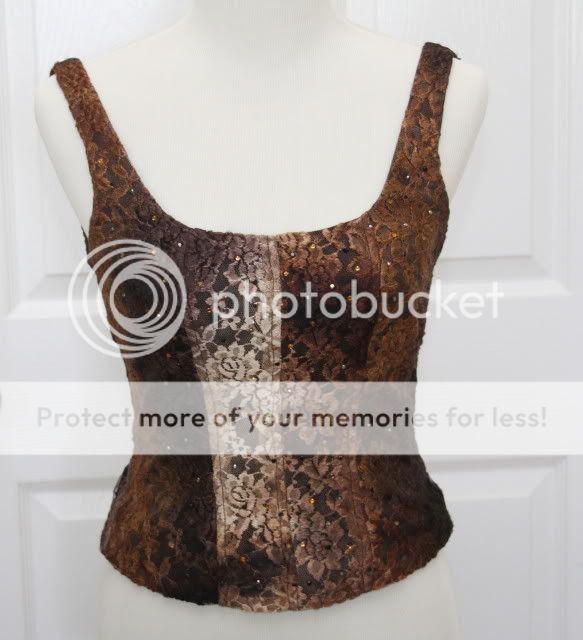 amazing Cache Brown Sparkle Beige Lace Overlay Tank Shirt Top S  