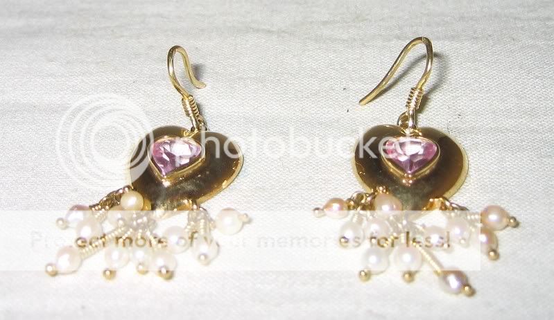 14K Sol Gold 1.80ct Amethyst & CP Dangle Heart Earrings  