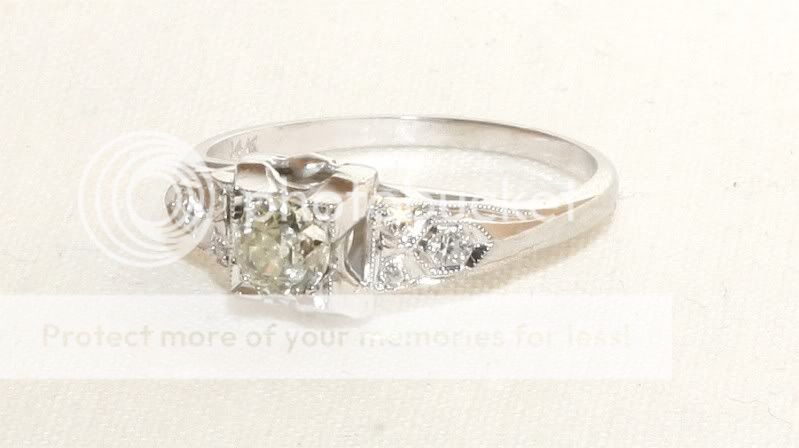 Vintage 14K Wh Gold .53ct Lt. Yel Diamond Womans Ring  