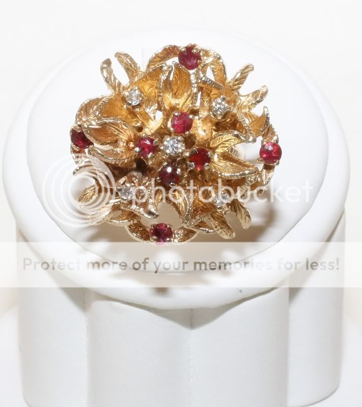 Estate 14K Solid Gold 1.0ct Ruby & Diamond Flower Ring  